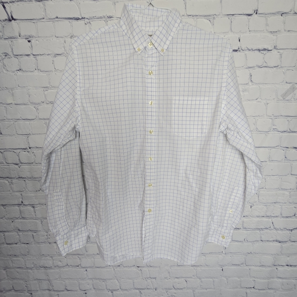 J. Crew 100% CottonWhite Shirt with Blue Grid Pattern L